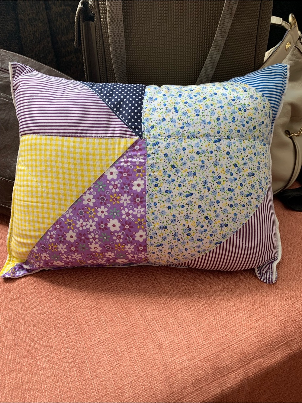 PatBen Décor Handmade Patchwork Decorative Pillow in Purple, Yellow, Blue Floral
